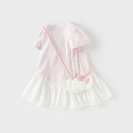 Girls Summer Leisure Pink Classic Outdoor A-line Dress(wallet bag)