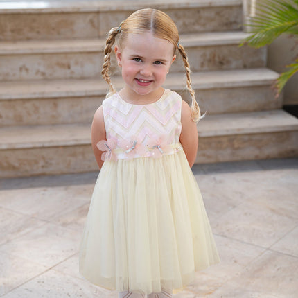 Girls Summer Yellow Sleeveless Mesh Sweetheart Vest Dress