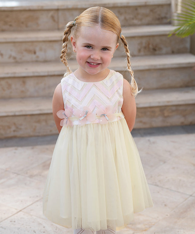 Girls Summer Yellow Sleeveless Mesh Sweetheart Vest Dress