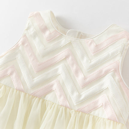 Girls Summer Yellow Sleeveless Mesh Sweetheart Vest Dress