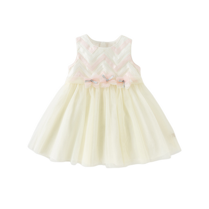 Girls Summer Yellow Sleeveless Mesh Sweetheart Vest Dress