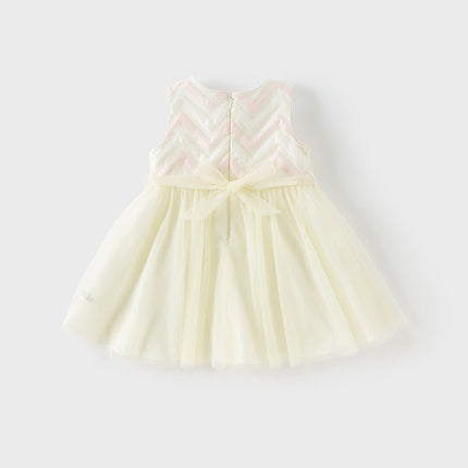 Girls Summer Yellow Sleeveless Mesh Sweetheart Vest Dress