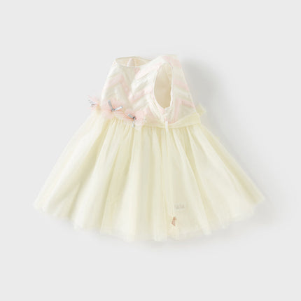 Girls Summer Yellow Sleeveless Mesh Sweetheart Vest Dress