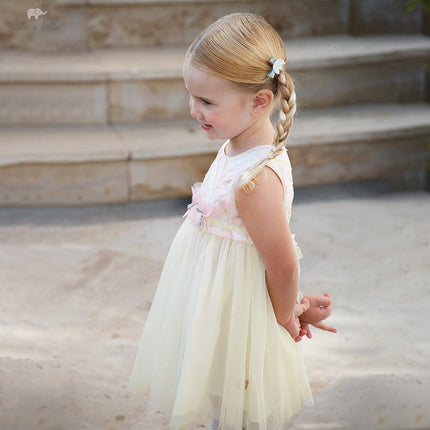 Girls Summer Yellow Sleeveless Mesh Sweetheart Vest Dress