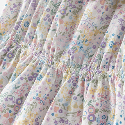 Girls Summer Purple Floral Print Sweet Halter Dress