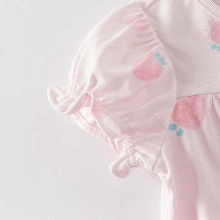 Baby Girls Summer Pink/Orange Playful Print Indoor Soft Cotton Rompers