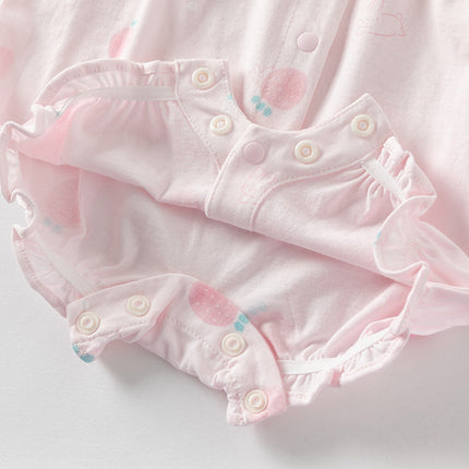 Baby Girls Summer Pink/Orange Playful Print Indoor Soft Cotton Rompers