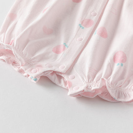 Baby Girls Summer Pink/Orange Playful Print Indoor Soft Cotton Rompers