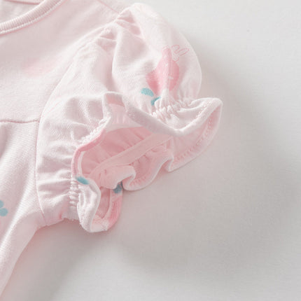 Baby Girls Summer Pink/Orange Playful Print Indoor Soft Cotton Rompers