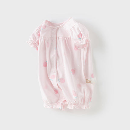 Baby Girls Summer Pink/Orange Playful Print Indoor Soft Cotton Rompers