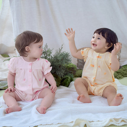 Baby Girls Summer Pink/Orange Playful Print Indoor Soft Cotton Rompers