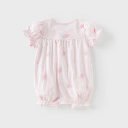 Baby Girls Summer Pink/Orange Playful Print Indoor Soft Cotton Rompers