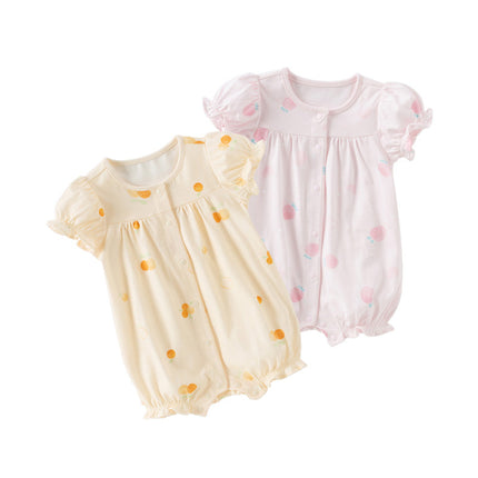 Baby Girls Summer Pink/Orange Playful Print Indoor Soft Cotton Rompers
