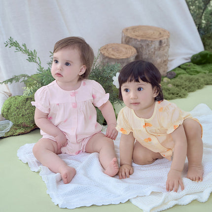 Baby Girls Summer Pink/Orange Playful Print Indoor Soft Cotton Rompers
