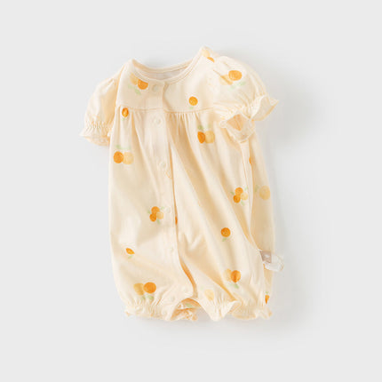 Baby Girls Summer Pink/Orange Playful Print Indoor Soft Cotton Rompers
