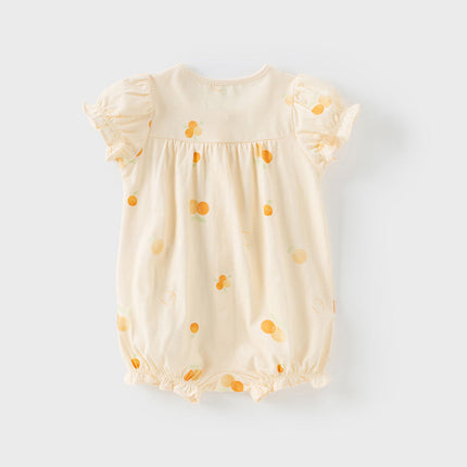 Baby Girls Summer Pink/Orange Playful Print Indoor Soft Cotton Rompers
