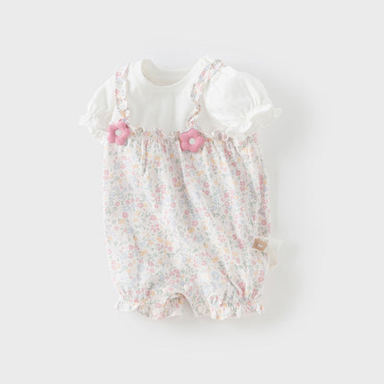 Baby Girls Summer Sweet Floral Print Comfortable Cotton Rompers
