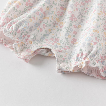 Baby Girls Summer Sweet Floral Print Comfortable Cotton Rompers