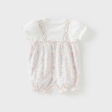 Baby Girls Summer Sweet Floral Print Comfortable Cotton Rompers