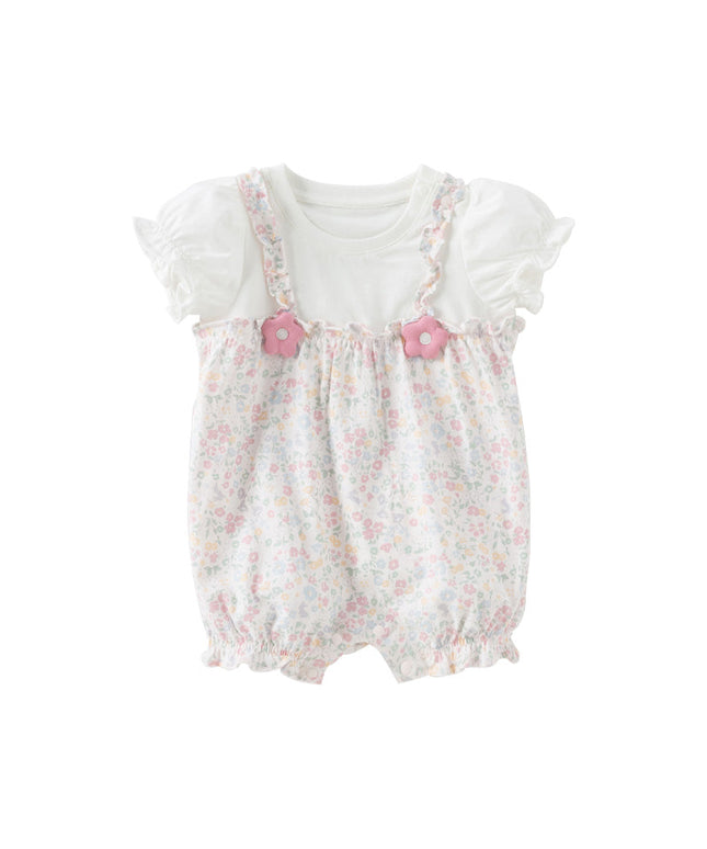 Baby Girls Summer Sweet Floral Print Comfortable Cotton Rompers