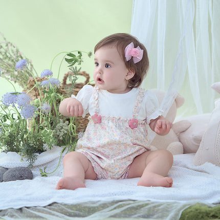 Baby Girls Summer Sweet Floral Print Comfortable Cotton Rompers