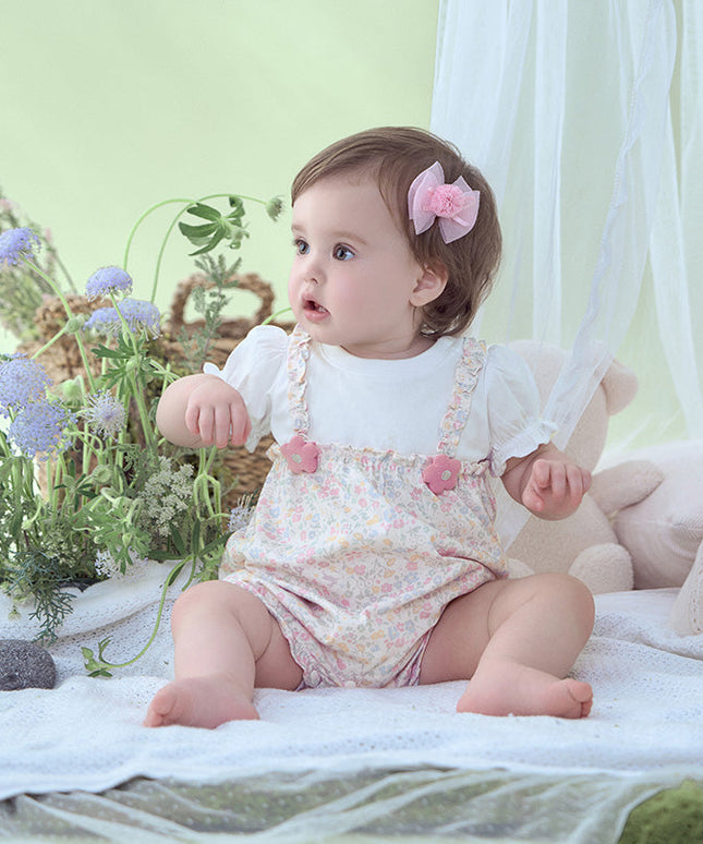 Baby Girls Summer Sweet Floral Print Comfortable Cotton Rompers