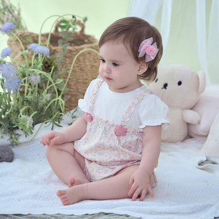 Baby Girls Summer Sweet Floral Print Comfortable Cotton Rompers