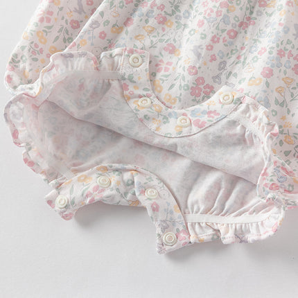 Baby Girls Summer Sweet Floral Print Comfortable Cotton Rompers