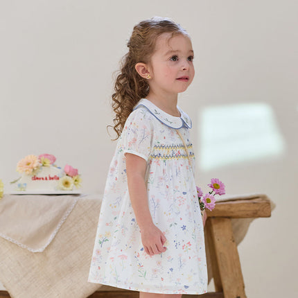 Girls Summer Floral Print Cotton Dress