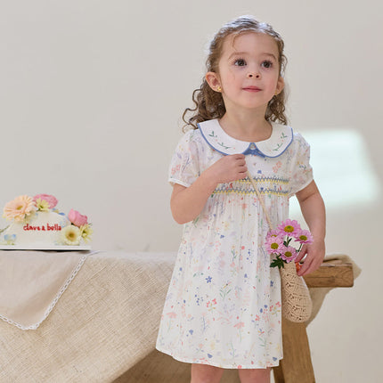 Girls Summer Floral Print Cotton Dress