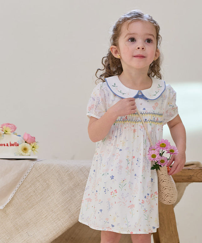 Girls Summer Floral Print Cotton Dress