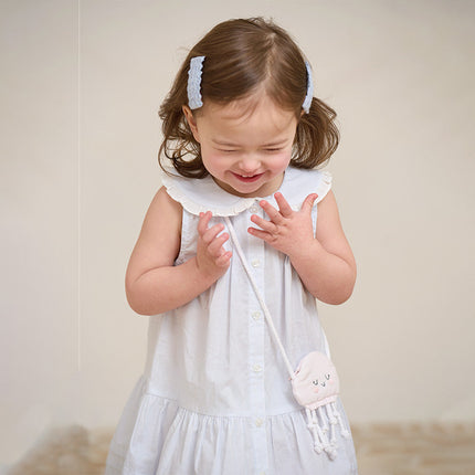 Girls Summer Cotton Blue White Striped Cute Sleeveless Dress (wallet bag)