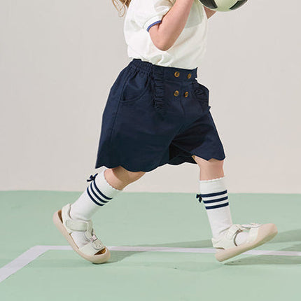 Kids Girls Summer Khaki/Navy Cotton College Style Shorts