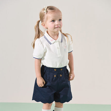 Kids Girls Summer Khaki/Navy Cotton College Style Shorts