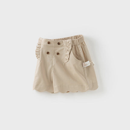 Kids Girls Summer Khaki/Navy Cotton College Style Shorts