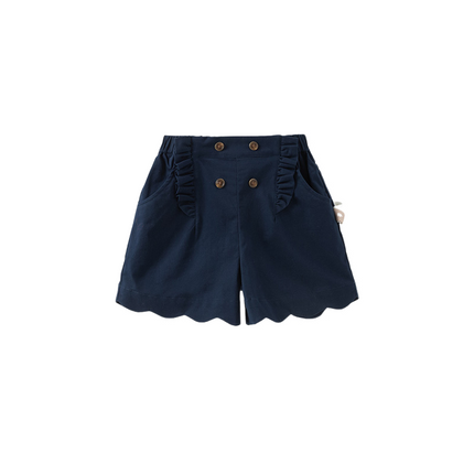 Kids Girls Summer Khaki/Navy Cotton College Style Shorts
