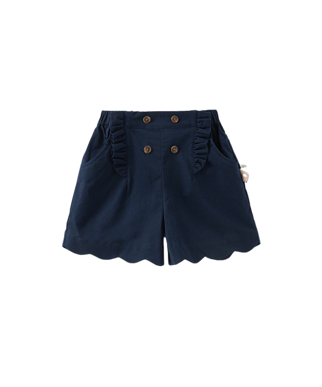 Kids Girls Summer Khaki/Navy Cotton College Style Shorts