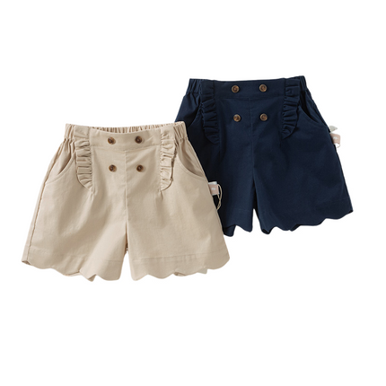 Kids Girls Summer Khaki/Navy Cotton College Style Shorts