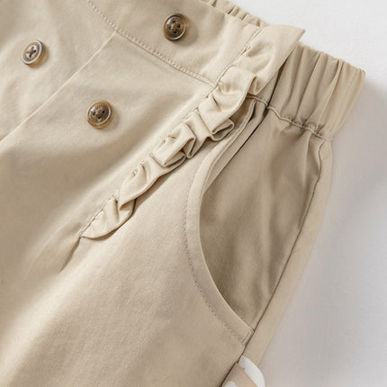 Kids Girls Summer Khaki/Navy Cotton College Style Shorts