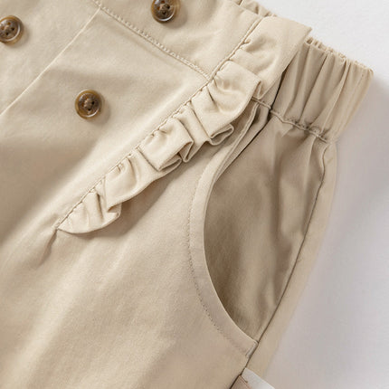 Kids Girls Summer Khaki/Navy Cotton College Style Shorts