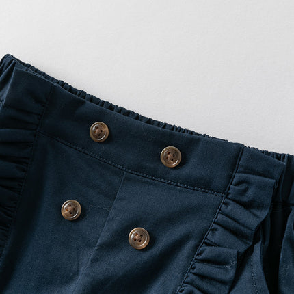 Kids Girls Summer Khaki/Navy Cotton College Style Shorts