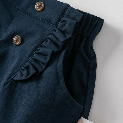 Kids Girls Summer Khaki/Navy Cotton College Style Shorts