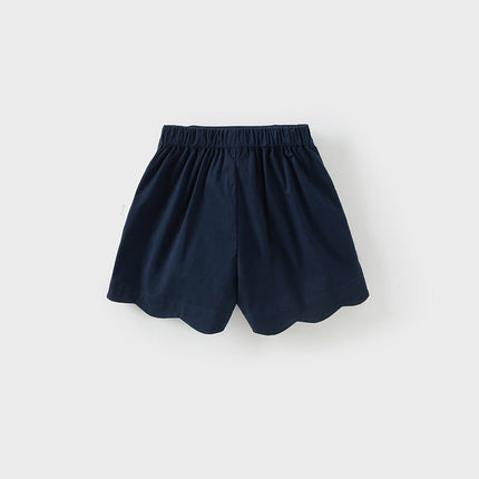 Kids Girls Summer Khaki/Navy Cotton College Style Shorts