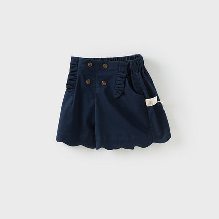 Kids Girls Summer Khaki/Navy Cotton College Style Shorts