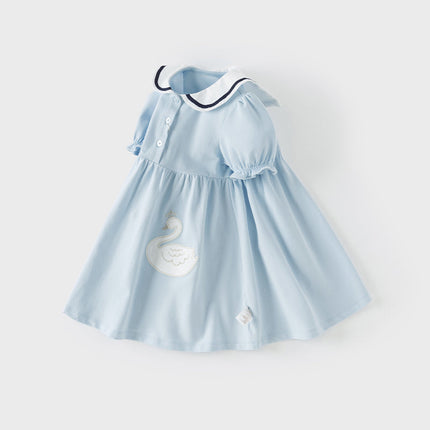 Girls Summer Blue Navy Collar Cotton Dress