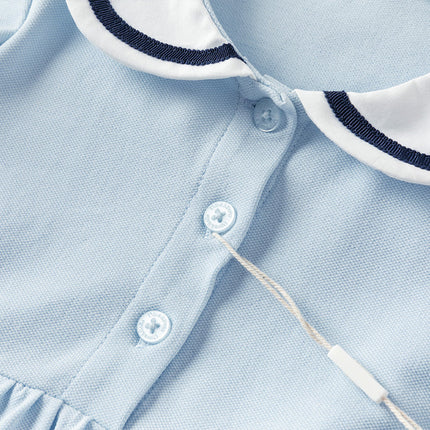 Girls Summer Blue Navy Collar Cotton Dress