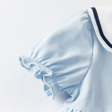 Girls Summer Blue Navy Collar Cotton Dress