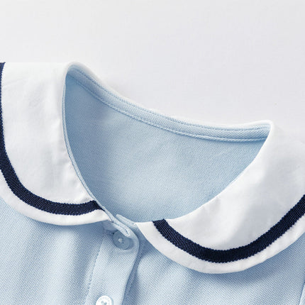 Girls Summer Blue Navy Collar Cotton Dress