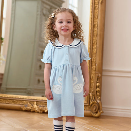 Girls Summer Blue Navy Collar Cotton Dress