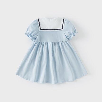 Girls Summer Blue Navy Collar Cotton Dress